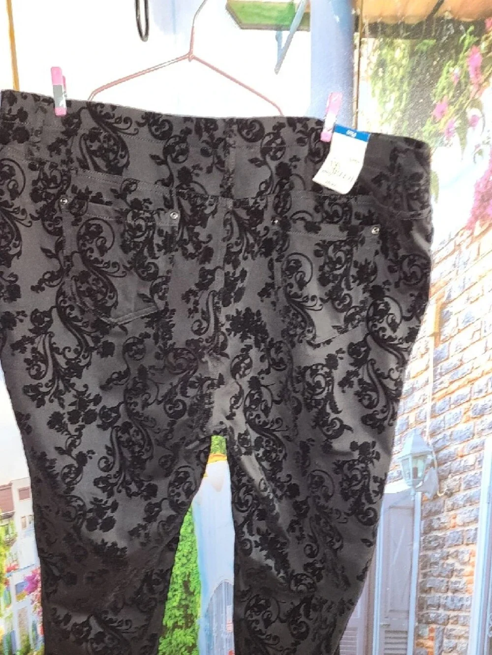Terra Sky Black Velvet Burnout Floral Skinny Pants Size 2x - Picture 7 of 12